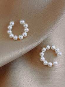 1pc Fashionable Handmade Faux Pearl Ear Cuff, Elegant Ethereal Style Minimalist Personalized Earring For Women Without Pierced Ears - Multicolor - View 1