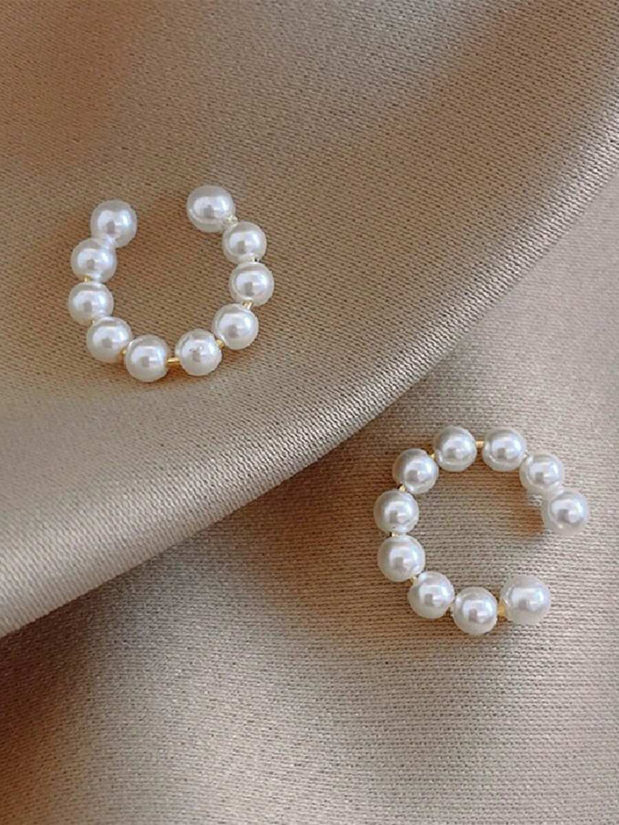1pc Fashionable Handmade Faux Pearl Ear Cuff, Elegant Ethereal Style Minimalist Personalized Earring For Women Without Pierced Ears - Multicolor - View 1