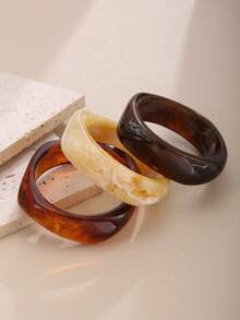 3 件优雅简约不对称亚克力手镯，波西米亚风格棕咖啡色厚树脂袖口手镯，多层堆叠设计，适合女性日常、度假、派对珠宝搭配 - 彩色 - 查看 4