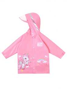 Outdoor Waterproof Raincoat With A Cartoon Pink Rainbow Unicorn Design, Featuring An Open Backpack Slot, Suitable For Outdoor Activities, Camping, Walking To And From School, With A Windproof And Waterproof Transparent Brim, Sold As A Single Piece.
