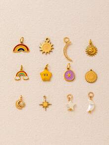 1件新款时尚不锈钢辣椒、马蹄铁、心形、五角星、太阳、贝壳造型吊坠，18K镀金，DIY饰品配件，可作项链、手链、钥匙扣，易于搭配，也可作为精致吊坠佩戴。 - 金色 - 查看 7