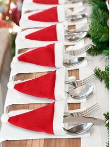 1/5/10 pièces Porte-couverts de chapeau de Noël, mini porte-couverts en tissu non tissé du Père Noël, décorations de sucette et de bouchon de bouteille de vin, décoration de table de dîner pour la fête de Noël, Thanksgiving et autres occasions festives, Noël