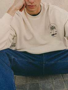 Men Round Neck Long Sleeve Palm Tree & Letter Print California Vibe Fashionable Loose Comfortable Sweatshirt, Fall - Apricot - View 4