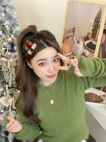 3pcs Christmas Cute Cartoon Hair Clip Combination Sweet Girl Holiday Dress Up Bangs Broken Hair Edge Clip Hair Accessories, Claw Clips