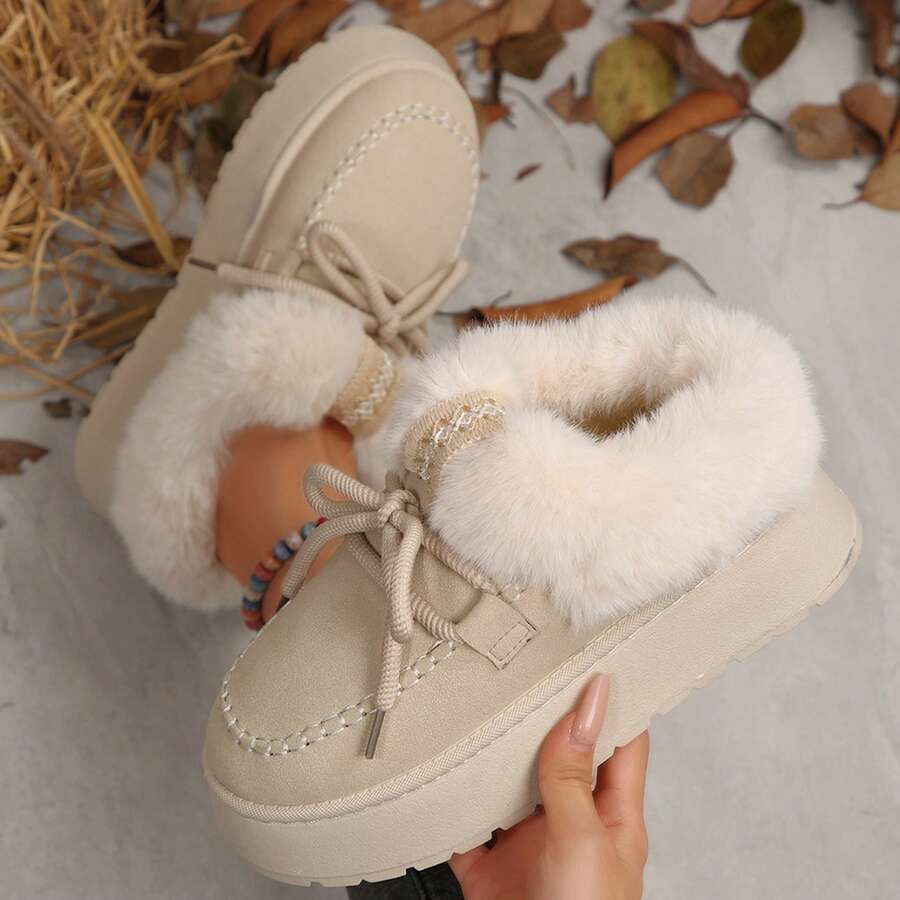 Slippers For Women Fall Winter Warm Faux Fur Lined Ankle Boots Indoor Outdoor House Shoes Cotton Fuzzy Bedroom Slippers - 白色 - 查看 1