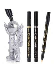 1pc Metallic Chrome Marker Pen, Metallic Paint Pen For DIY Models, Waterproof Touch Up Paint, Silver Electroplated Pen - Multicolor - View 3