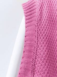 大码休闲纯色圆领针织毛衣背心 粉色 - 粉色 - 查看 5