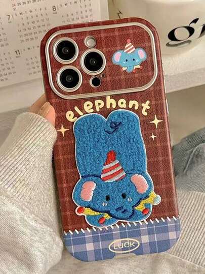 Wnter 1pc Cute Embroidered Cartoon Animal Transparent Window Phone Case, Compatible With Iphone 17 Pro Max/16 Pro Max/ 13 New Model/15/14 Pro, Creative 17 Pro Full Coverage Leather Texture Shockproof Phone Cover