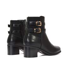 XY LONDON Tabitha Mid Block Heel Chelsea Boots With Buckles - Black - View 2