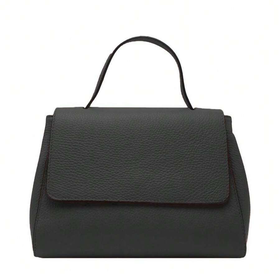 Women's Mini "Marisa" Bag In Genuine Leather With Flap And Adjustable Shoulder Strap - Elegant And Made In Italy - Nero - View 1