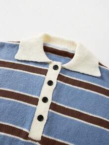 Áo Polo dài tay dệt kim kẻ sọc phối màu tương phản dành cho nữ, thu đông của FOR BEAUTY, thời trang, nhẹ nhàng, tối giản, đa năng, phong cách thường ngày thoải mái, phù hợp cho việc đi lại hàng ngày, dễ chịu, áo mặc năm mới. - Hoa lan - Xem 8