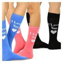 Valentine's Day Socks - TeeHee Cotton Crew Socks 3 Pair Pack 2 Women + 1 Men - Love Heart Designs - Black - Comfortable & Breathable Gift - 如圖717 - 查看 3