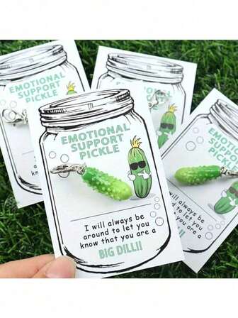 1/2pcs Cute Mini Pickle Keychain - Quirky Resin Pickle Pendant With Inspirational Message, Great Gift For Birthday, Singles Party, Graduation, Christmas, Vibrant Green Accessory