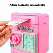Kids Cartoon Password Box Piggy Bank ATM Music Automatic Roll Money Saving Deposit Machine Toy - Pink - View 4