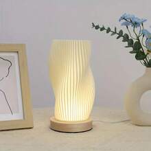 1pc Bedside Lamp With Wooden Base - Button Control Bedroom Table Lamp, Suitable For Living Room, Bedroom, Dorm, Office, Dimmable Nightstand Light