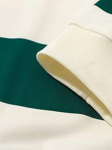 1pc Women's Autumn/Winter Contrast Stripe Polo Collar Sweatshirt For Running, Sports, Fitness, Casual Wear