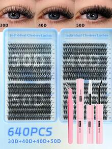 640 PCS Lash Cluster Kit, Lash Extension Kit, Individual Eyelash 30D+40D+50D,D-8-16MIX Cluster Eyelash Glue, Seal, Remover. - Multicolor - View 3