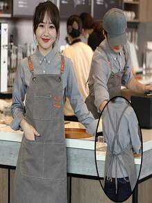 1pc Waterproof & Oil-Proof Apron, Home Use, With Pocket, Polyester Stain-Resistant Kitchen Apron, Cooking Apron, Suitable For Home, Restaurant, Craft, Garden, BBQ, School, Cafe, Outdoor Activities, Unisex, Great Christmas Holiday Gift - Multicolor - View 7