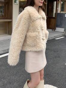 Women's Casual Horn Button Faux Fur Coat, Autumn/Winter