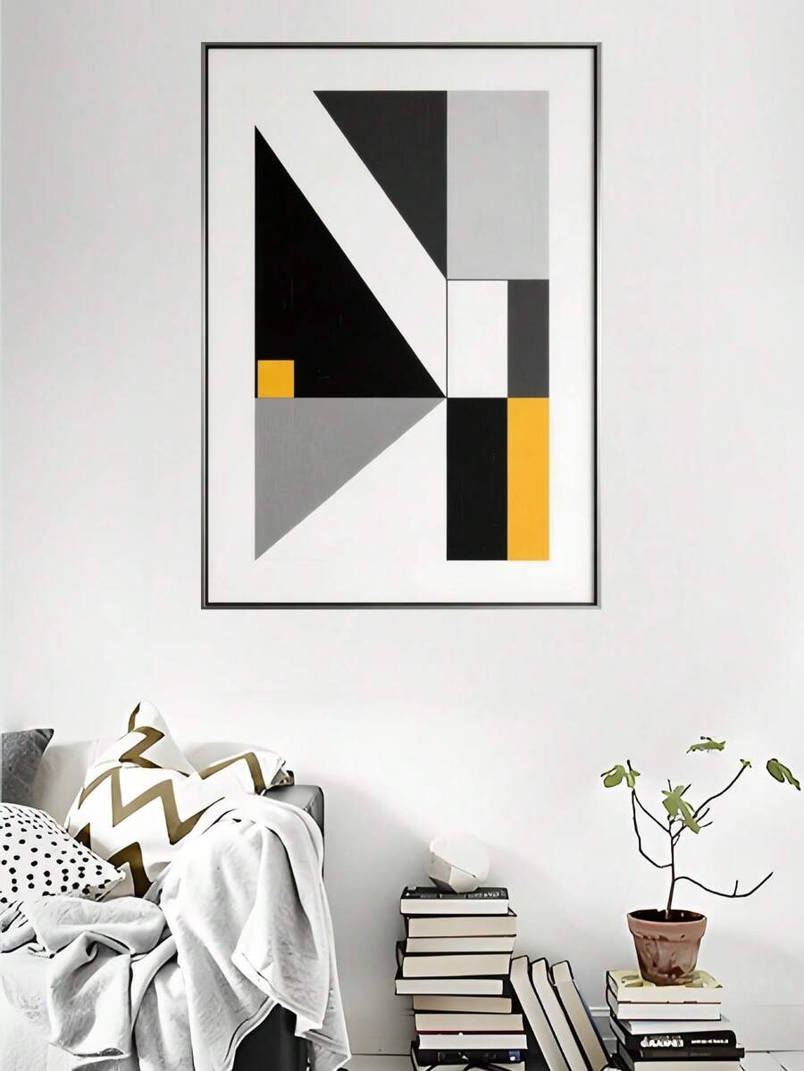 European Inspired Abstract Canvas Painting Black, White Orange Palette, Ideal Wall Decor For Living/Dining Room Lobby