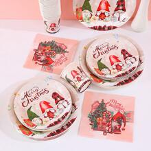 Juego de suministros para fiesta con tema navideño - Regalo misterioso de Santa, platos desechables, servilletas, vasos para 25 invitados, adecuado para fiesta de cumpleaños, picnic familiar