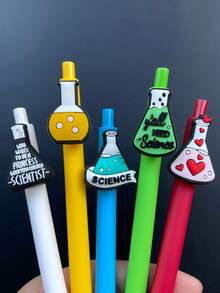 Set de 10 bolígrafos con pegatinas de botellas de reactivos de laboratorio químico, bolígrafos de tinta neutra con pegatinas con tema de experimentos científicos, adecuados para volver a la escuela, exámenes, regalos de fiesta, útiles escolares y de oficina - Multicolor - Ver 5