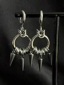 1 Pair Of Punk Rivet Stainless Steel Earrings, Suitable For Women To Wear At Rock And Hip-Hop Music Festivals, Concerts And Parties - 銀色 - 查看 4