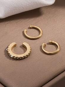 3pcs/Set Clip-On Earrings, Delicate Cubic Zirconia Hoop Earrings, Cartilage Clip-On Earrings, Jewelry Gift For Women - 3 Pieces Of Gold - View 4