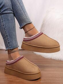 Ladies' Plush Solid-Color Slippers, Comfortable And Warm Indoor Household Slippers Made Of Artificial Fur, With Soft And Non-Slip Soles, Are Perfect Bedroom Shoes Suitable For Halloween Home Wear - Camel - View 2