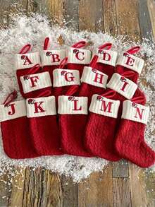 1pc Red Knit Monogram Stocking, Christmas Stocking Ornaments Gift Bags, Small Xmas A-Z Letters Snowflake Pattern Christmas Hanging Stockings Socks For Christmas Party Decorations 2026, New Year Party Favors Supplies, Christmas Decor, Christmas Party Supplies, Christmas Hanging Decor For Tree Fireplace , - Multicolor - View 1