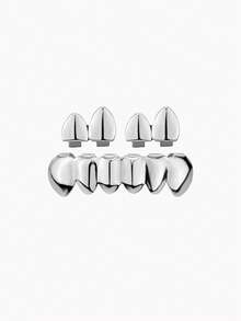 1 Set Of 2 Smooth Top & 6 Teeth Dual-Tone Metal Hip Hop Teeth Grillz, Unisex Party & Daily Decoration