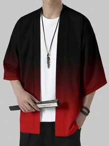 Men's Kimono Cardigan, Red Ombre Print Top, Clothing