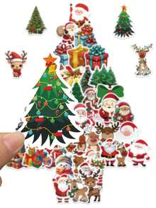 50 Stücke Weihnachts-Aufkleber Cartoon Weihnachtsmann Hirsch Geschenkbox Aufkleber für Laptop Koffer Computer Sammelalbum Kühlschrank Handy Aufkleber Weihnachtsparty Geschenke Spielzeug