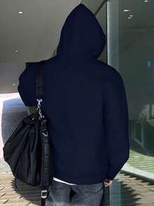 1件青少年男童休闲宽松套头卫衣，街头风，春秋季 - 藏蓝色 - 查看 2