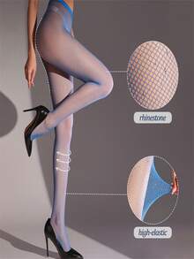 New Sexy Rhinestone Fishnet Stockings For Women, Thin Hollow Out Pantyhose Lingerie - Royal Blue - View 2