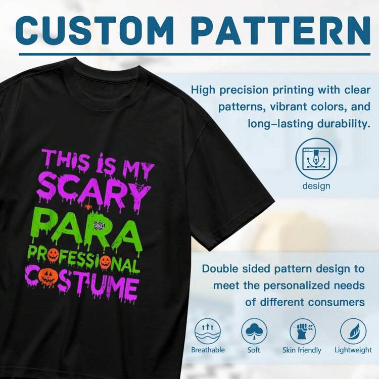 Camiseta unisex de Halloween Este mi disfraz de paraprofesional aterrador - 220g% algodón, negro y blanco, ajuste casual, ropa de Halloween, regalo para hombres, mujeres, papá, mamá y amigos, tallas S- - Negro - Añade 7