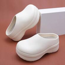 8cm Thick Sole Perforated Clogs, Unisex Lightweight Non-Slip Elevated Chef Shoes, Closed Toe Mule Slippers For Kitchen, Hospital, Nurse - White - View 2