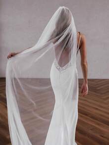 1pc Bride's One-Layer Minimalist Veil, Soft Nude Color Sheer Bridal Outdoor Photography Trailing Decor Fall Clothes For Women - Beige - View 12