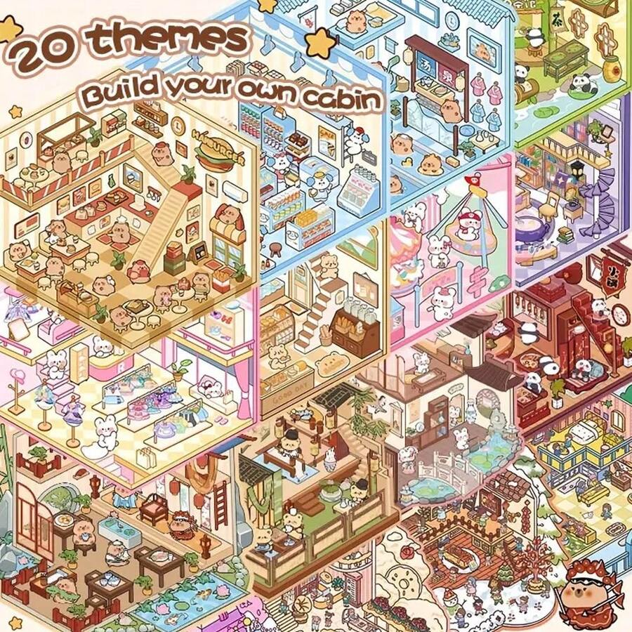 1 zestaw dużych naklejek z motywami krajobrazowymi, 20 dużych kolekcji scen, różnorodne style do wyboru, trójwymiarowe naklejki 3D z motywami domów, ręcznie robione naklejki z miniaturowymi scenami studenckimi, naklejki z kolażem z grami rodzinnymi, odpowiednie na małe prezenty na spotkania rodzinne, naklejki z motywami budowy kampusu