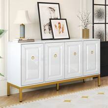 Sideboard, High-Gloss Storage Unit With Gold Handles And Legs, With Shelves. 140 X 80 X 40 Cm - 1 - View 11