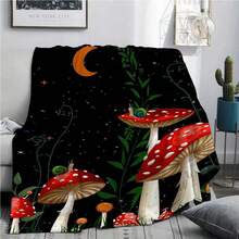 1pc Night Mushroom & Snail Pattern Throw Blankets.Soft Blanket. Cozy Soft.Suitable For Couches. Beds. Travel. Camping. Living Rooms. Offices.280gsm Ideal For Fantasy Lovers And As A Whimsical Gift - trắng - Xem 11