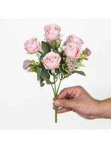 1/3/80 piezas Ramo de rosas de seda artificial, emparejado con frutas de espuma falsas, adecuado para decoración de primavera, ramo de novia del Día de San Valentín, jarrón de boda, decoración del hogar, fiesta, jardín, centro de mesa - Rosa Pálido - Ver 6