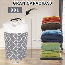 100L Cesto para Ropa Sucia, Cesta de Lavandería Plegable y Impermeable para Baño, Lavadero y Dormitorio, Juguete Infantil Multifunción y Cesta de Almacenamiento de Bocadillos - Flores grises - Ver 3