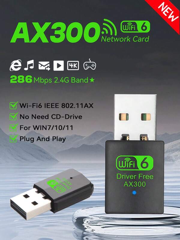 KZ WIFI 6 802.11AX USB WiFi Wireless Adapter AX300 Network Card 2.4G Wi-Fi Mini Dongle Receiver For PC/Laptop Win7/10/11 Drive Free