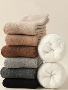 5 Pairs Women's Thick, Versatile, Casual, Warm Wool Blend Mid-Calf Socks For Autumn/Winter