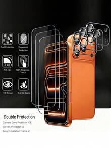 Bộ 6 trong 1 tương thích với iPhone 17 Pro Max, bao gồm 3 miếng dán màn hình cường lực (6.9 inch) và 3 miếng dán bảo vệ ống kính camera, tương thích với iPhone 17 Pro Max/17 Pro/17/17 Air/16 Pro Max/16/16 Plus/15 Pro Max/15/14/13/12/11, chống trầy xước, độ phân giải cao, phù hợp với ốp lưng điện thoại. - Trong sáng - Xem 5