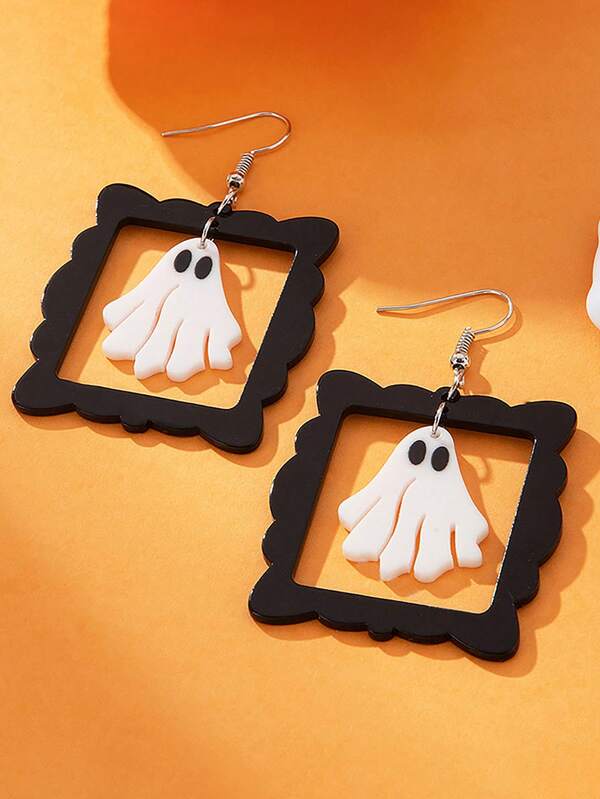 1 Paar acryl weiße Geist Cartoon Ohrringe, kreative Halloween Ohrringe, Halloween Geschenk, Halloween Party Accessoire