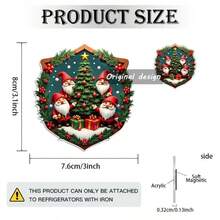 1pc Large 3.15" Christmas Magnet With Santa Hat, Decorated Tree, Gift Box, Bell - Red & Green Holiday Decor, Strong Adhesive For Fridge, Cabinet, Door - Home, Office, Party Holiday Decoration - Acrylic 2D Flat AHR GCF Magnet