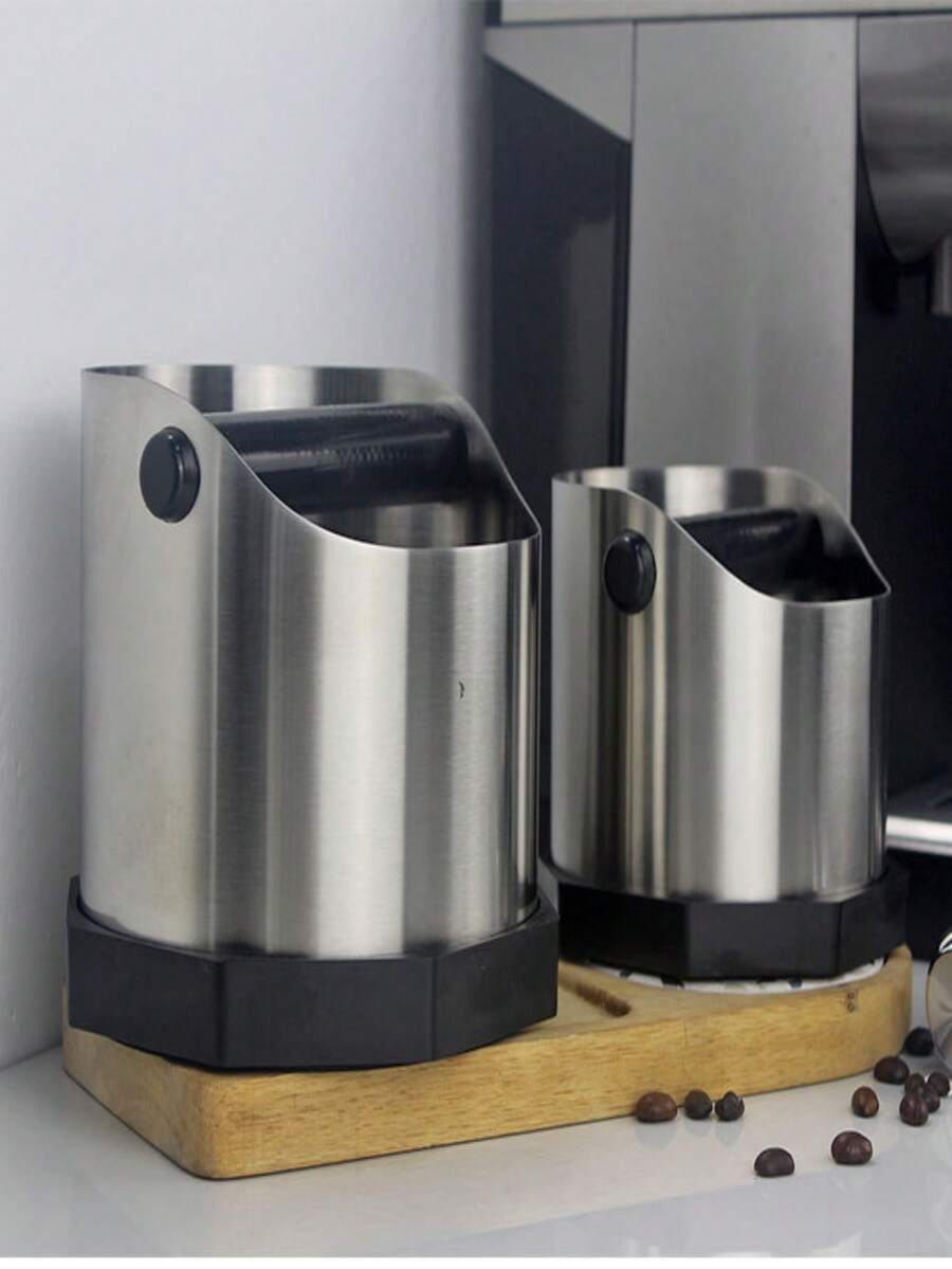 Stainless Steel Espresso Knock Box, Non-Slip Coffee Knock Box With Rubber Ring, Slanted Coffee Grounds Collector Box - Multicolor - View 1
