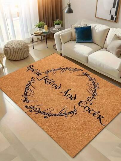 1pc Soft Plush Area Rug, Fantasy Movie Style Black Artistic Text Printed Rectangular Carpet, Soft Texture, High Resilience, Durable And Easy To Maintain, Living Room Decor Rug, Movie Theme Space Rug, Fan Collection Rug, Suitable For Daily Home Use, Living Room, Bedroom, Movie Enthusiast Theme Space Decoration, Rental Renovation, Home Renewal, Holiday Gift (Movie Fan Birthday/Holiday)